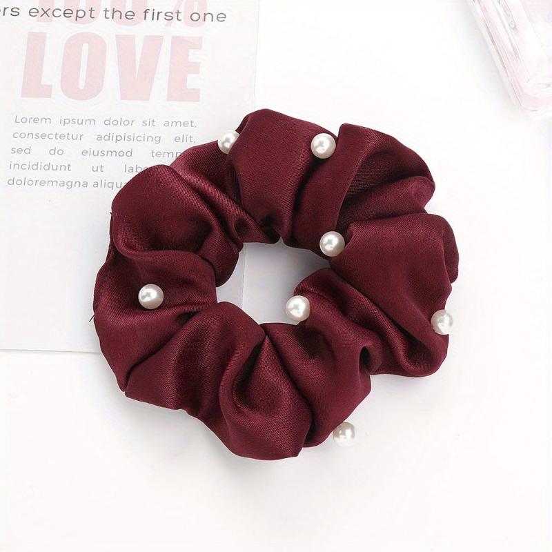 Faux Pearl Hair Ties Fabric Scrunchies Elastic Ponytail Hair Rope