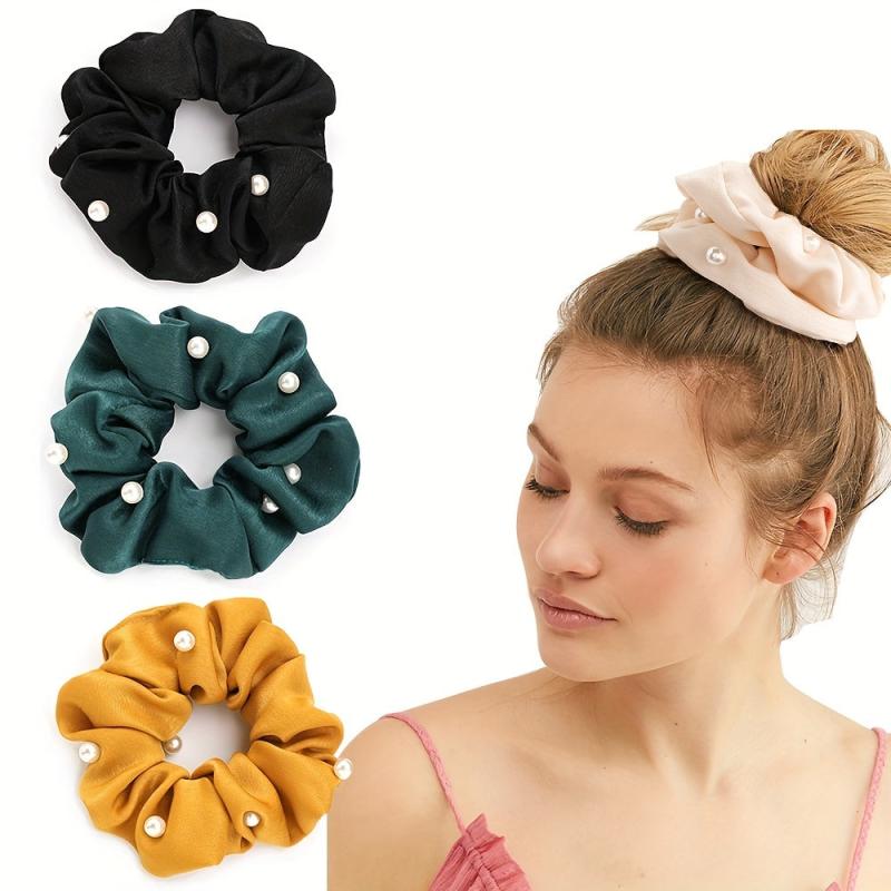 Faux Pearl Hair Ties Fabric Scrunchies Elastic Ponytail Hair Rope