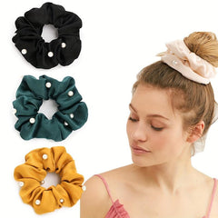 Faux Pearl Hair Ties Fabric Scrunchies Elastic Ponytail Hair Rope