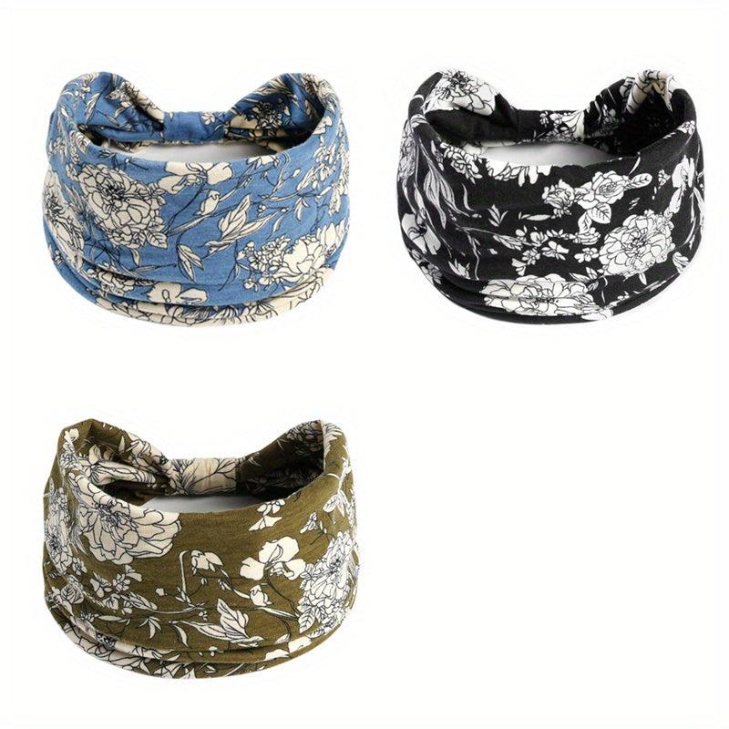 3pcs Retro Yoga Headband Flower Pattern Non slip Sweatband