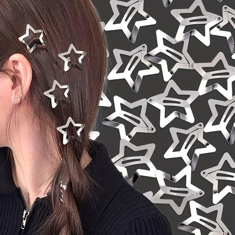 20pcs Y2K Star Hair Clip Hiphop Snap Clip Barrette Hair Slides Clip