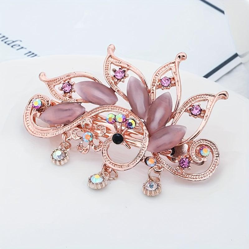 Peacock Rhinestone Hair Clip French Barrette Bun Maker Accessory