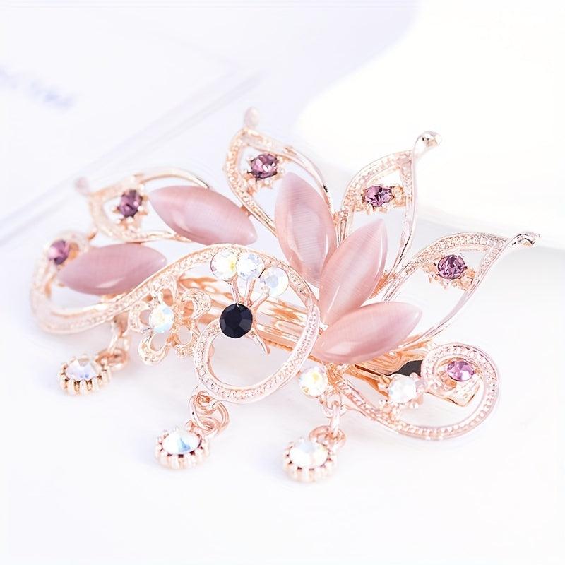 Peacock Rhinestone Hair Clip French Barrette Bun Maker Accessory