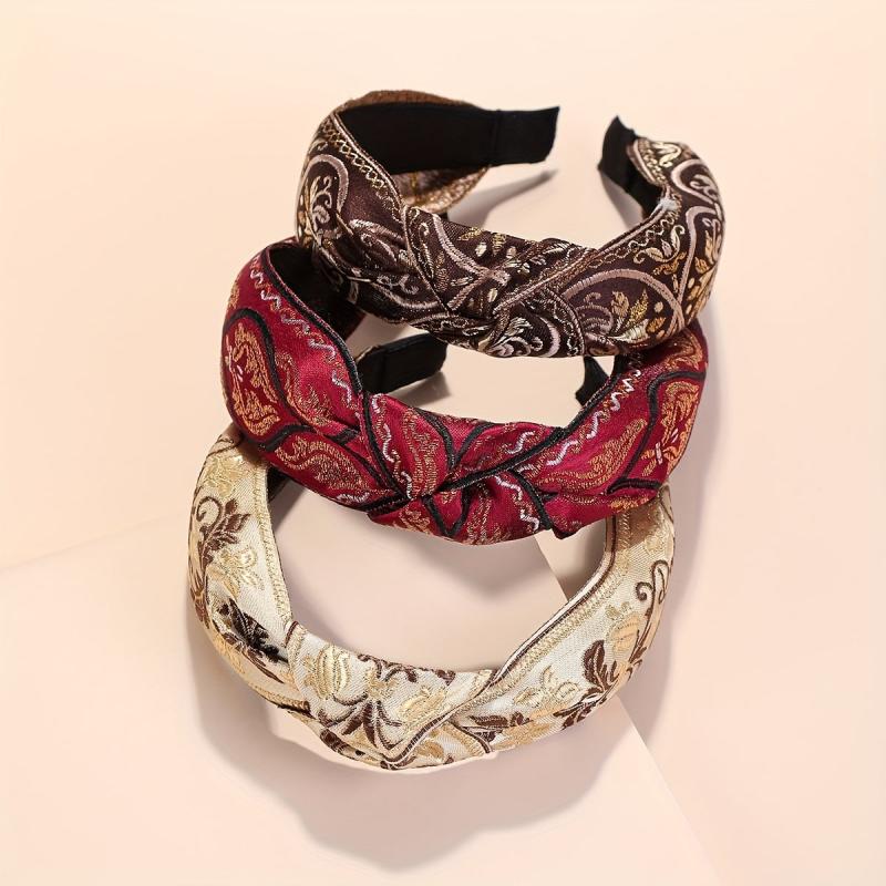 3pcs Ethnic Style Embroidered Headband Knotted Retro Versatile Hair Accessories