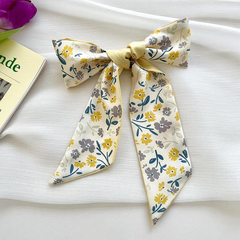 Yellow Small Silky Scarf Women's Scrunchie Ribbon Headband