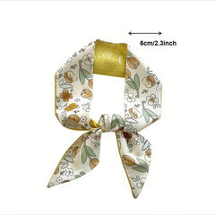 Yellow Small Silky Scarf Women's Scrunchie Ribbon Headband
