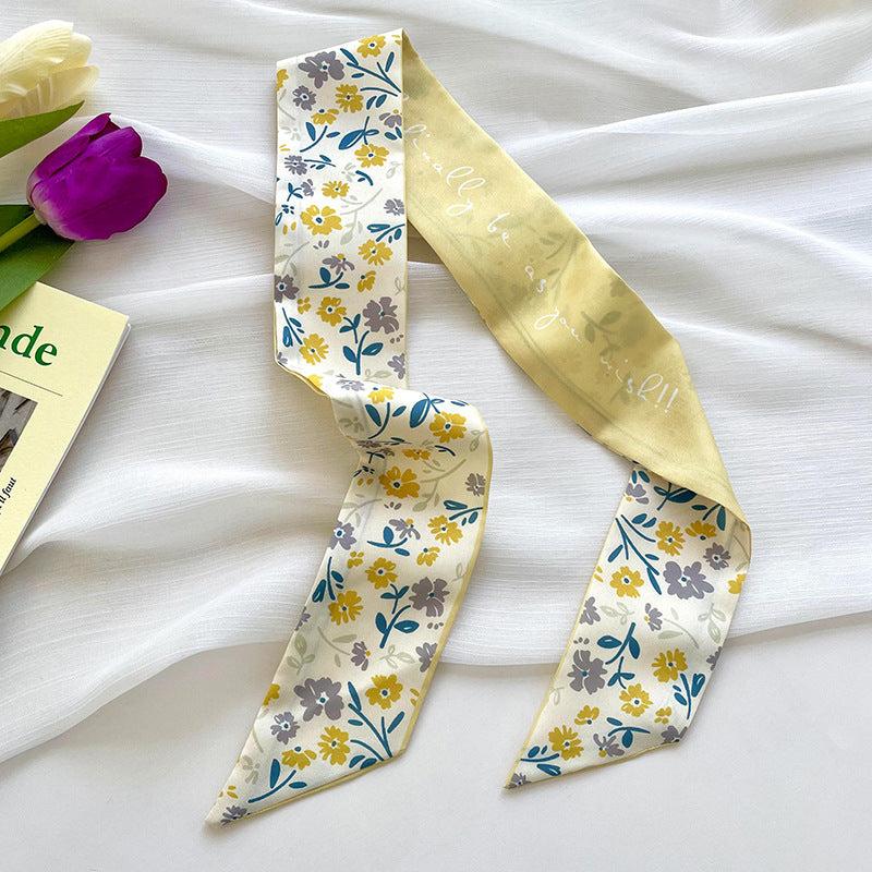 Yellow Small Silky Scarf Women's Scrunchie Ribbon Headband