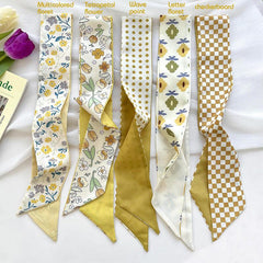 Yellow Small Silky Scarf Women's Scrunchie Ribbon Headband