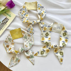 Yellow Small Silky Scarf Women's Scrunchie Ribbon Headband