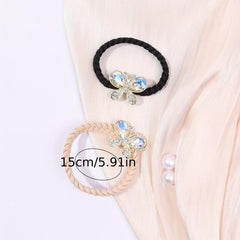 2pcs Crystal Butterfly Hair Tie Rhinestone Hair Rope Elastic Ponytail Holder