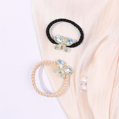 2pcs Crystal Butterfly Hair Tie Rhinestone Hair Rope Elastic Ponytail Holder