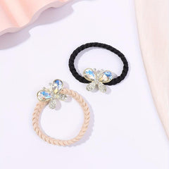 2pcs Crystal Butterfly Hair Tie Rhinestone Hair Rope Elastic Ponytail Holder