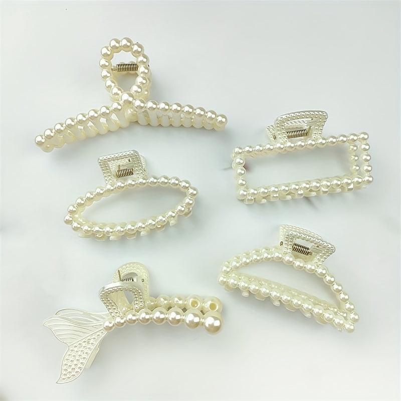 Faux Pearl Large Hair Clip Ponytail Holder Head Jewelry Hair Accessories