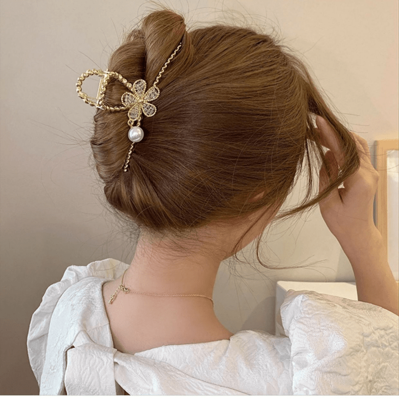 Flower & Pearl Hair Claw Banana Clip Non Slip Hair Accessory