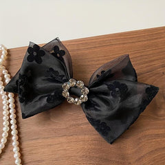 Floral Print Bow Hair Clip Rhinestone Decor Headwear Hair Accessory