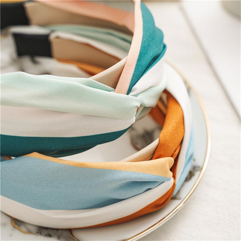 Wide Multicolor Fabric Hairband Ladies Knotted Hair Accessories