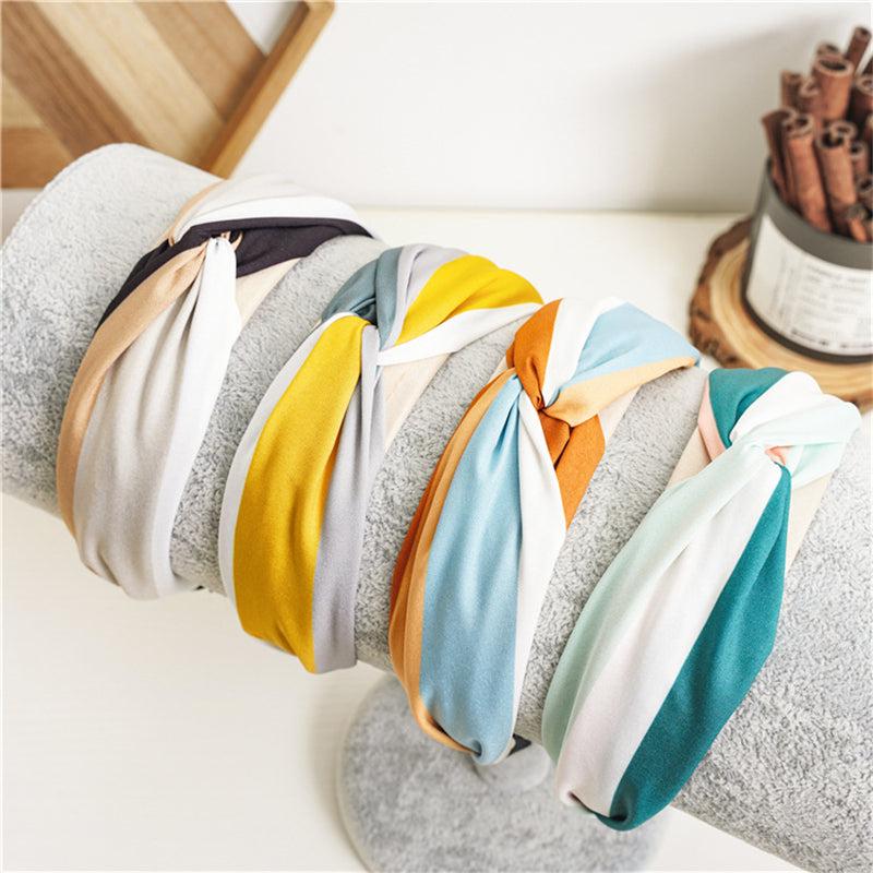 Wide Multicolor Fabric Hairband Ladies Knotted Hair Accessories