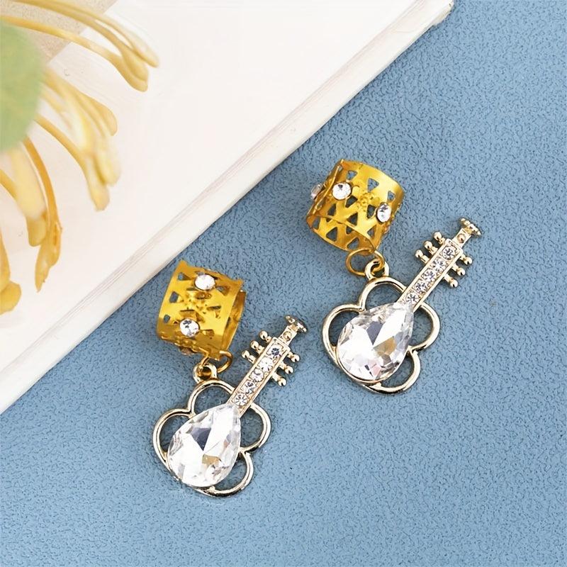 10pcs Guitar Shape Crystal Hair Beads Hippie Style Hair Accessories