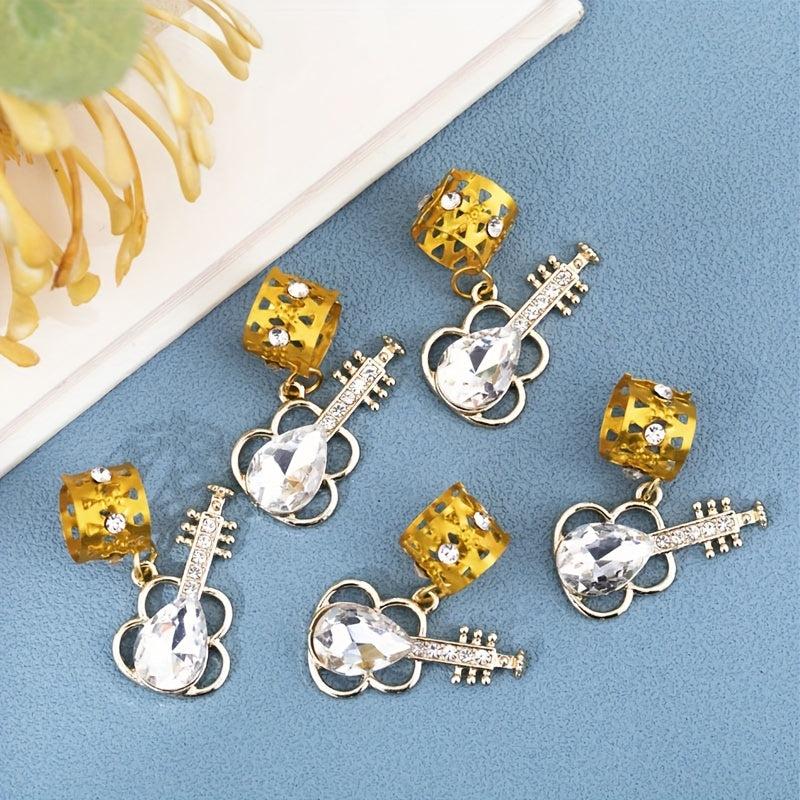 10pcs Guitar Shape Crystal Hair Beads Hippie Style Hair Accessories