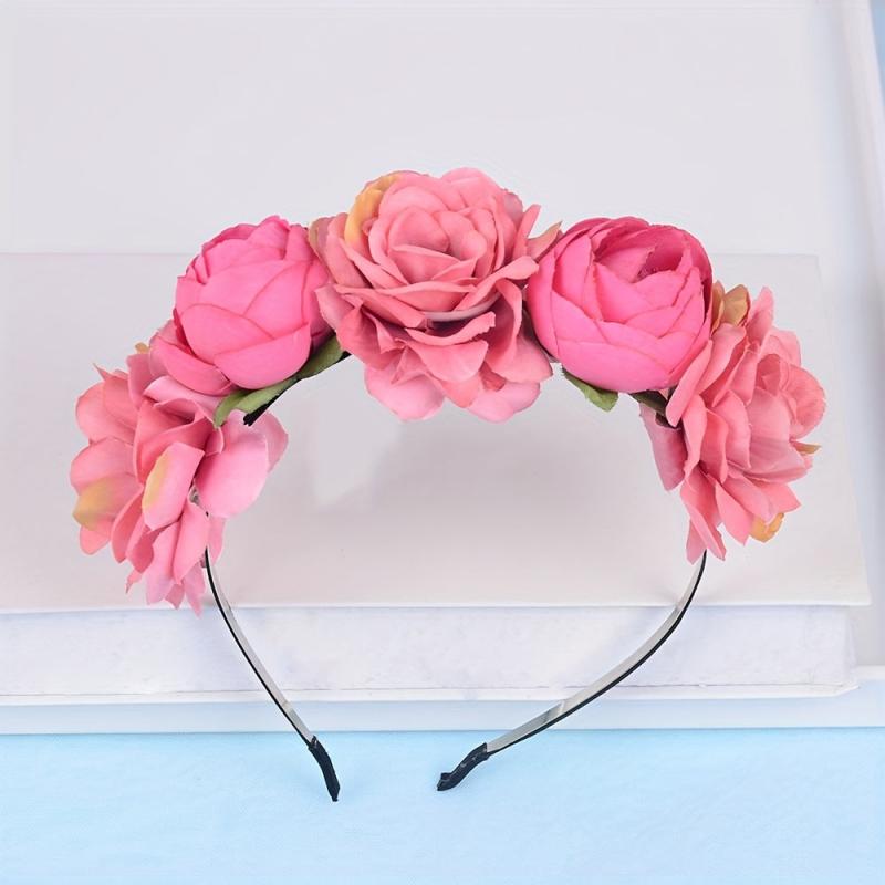 Pink Simulation Flower Ladies Headband Bride Bridesmaid Wedding