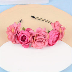 Pink Simulation Flower Ladies Headband Bride Bridesmaid Wedding