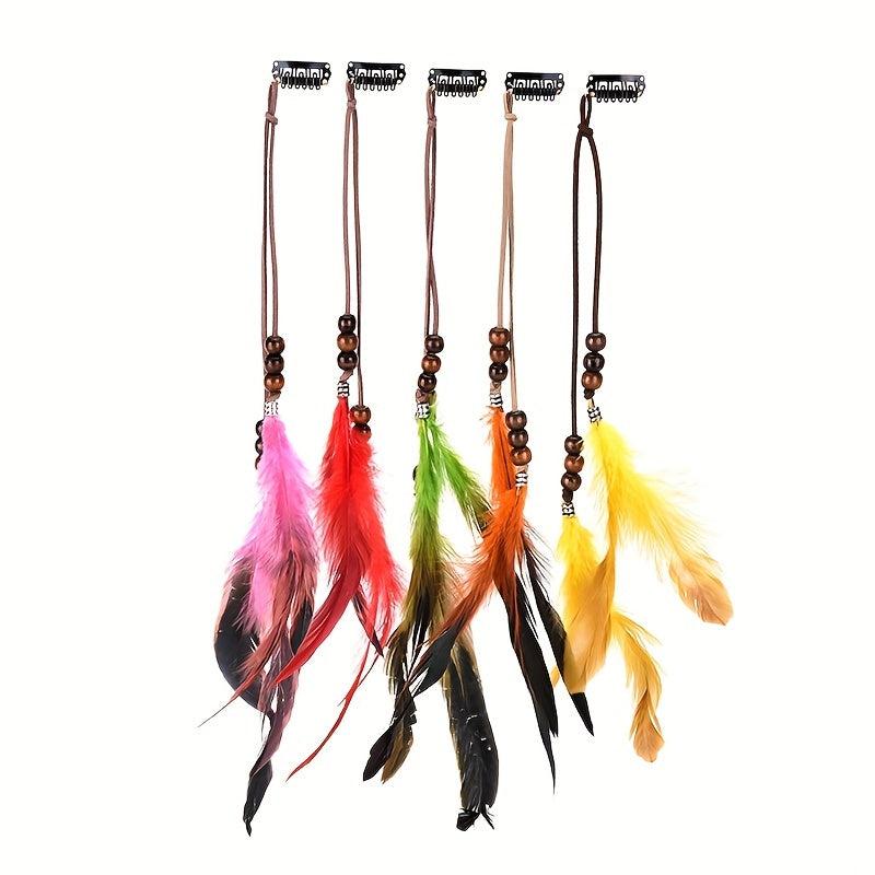 Hippie Style Faux Feather Hair Clip with Beads Head Piece Hair Accessories