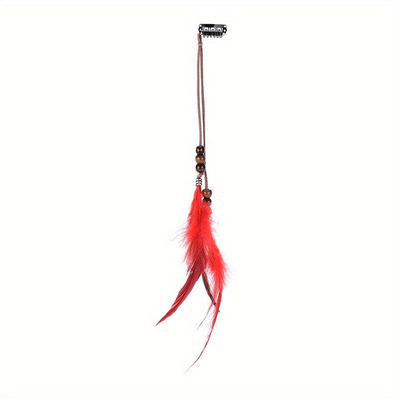 Hippie Style Faux Feather Hair Clip with Beads Head Piece Hair Accessories