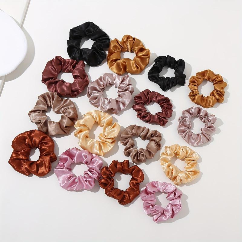 16pcs Solid Silk Scrunchie Hair Tie Ponytail Holder Hair Accessories