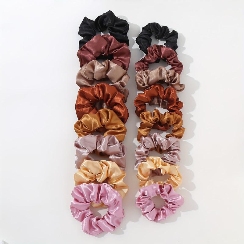 16pcs Solid Silk Scrunchie Hair Tie Ponytail Holder Hair Accessories