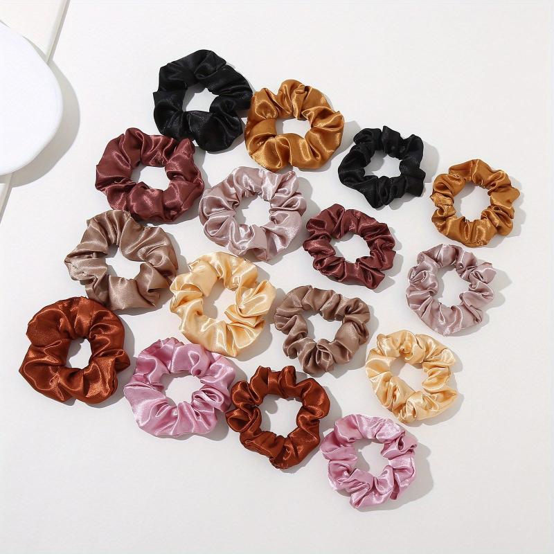 16pcs Solid Silk Scrunchie Hair Tie Ponytail Holder Hair Accessories