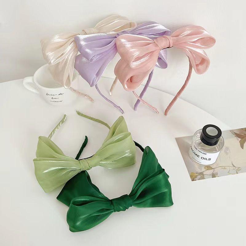 Silky Double Bow Headband Sweet Headdress Hair Band for Women Girls