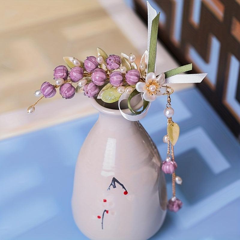 Lily Flower Hairpin Floral Hairpin Cheongsam Hair Accessories With Tassel
