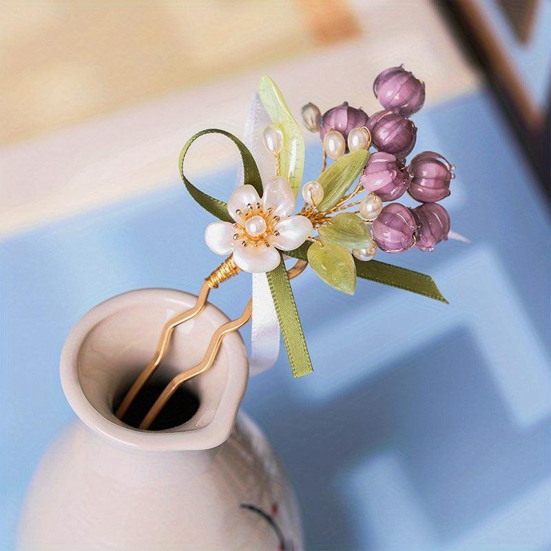 Lily Flower Hairpin Floral Hairpin Cheongsam Hair Accessories With Tassel