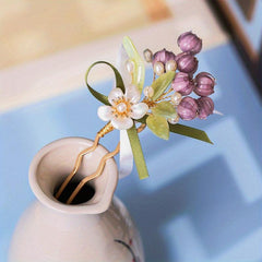 Lily Flower Hairpin Floral Hairpin Cheongsam Hair Accessories With Tassel