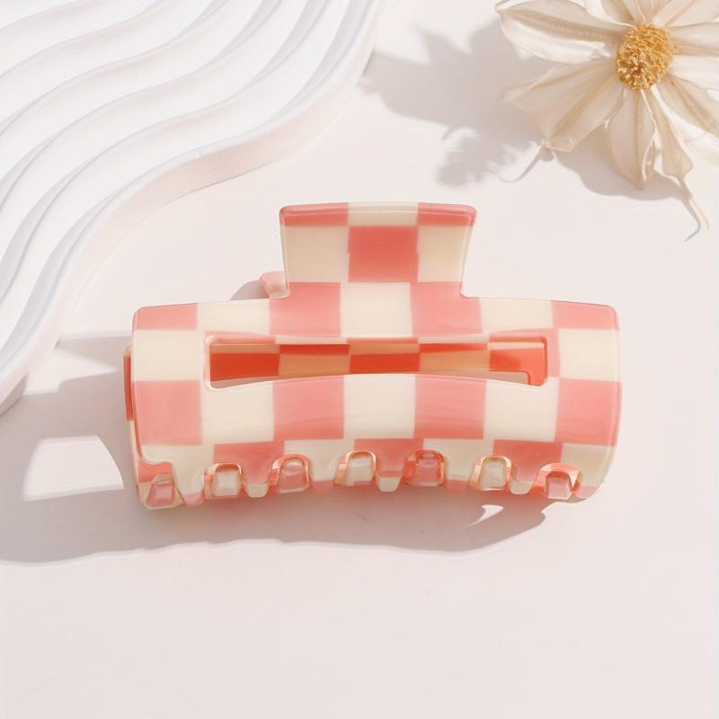 Pink Plaid Hair Clip Retro Square Clip Rectangle Hair Claw