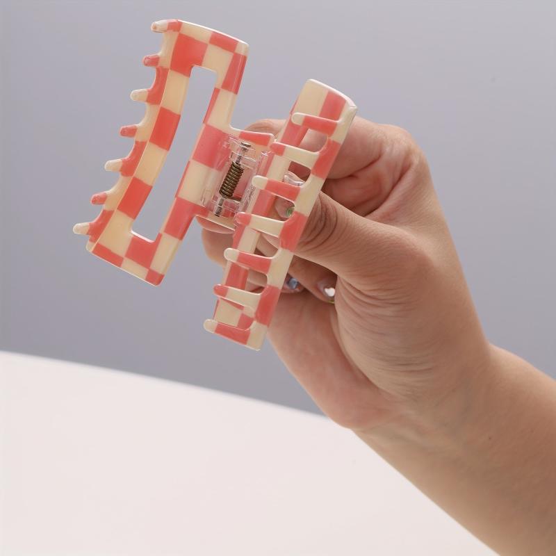 Pink Plaid Hair Clip Retro Square Clip Rectangle Hair Claw