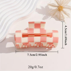 Pink Plaid Hair Clip Retro Square Clip Rectangle Hair Claw