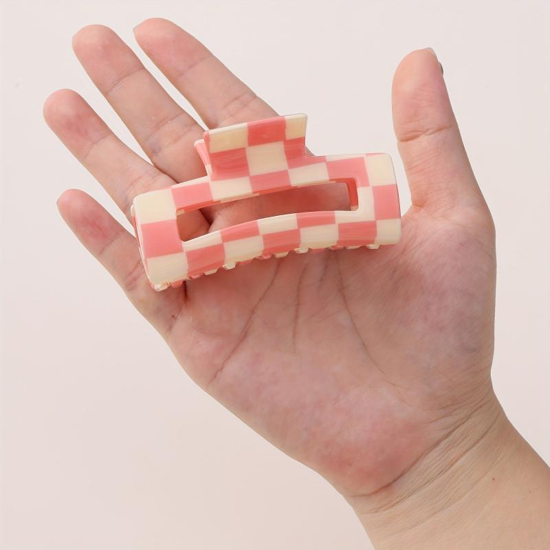 Pink Plaid Hair Clip Retro Square Clip Rectangle Hair Claw