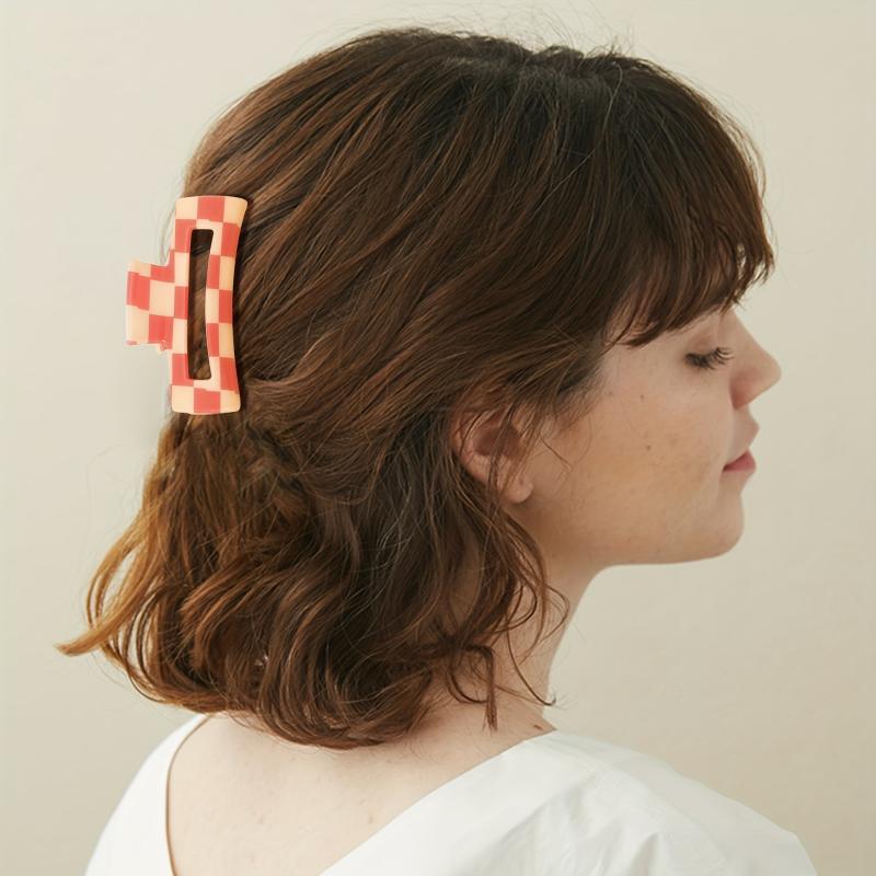Pink Plaid Hair Clip Retro Square Clip Rectangle Hair Claw