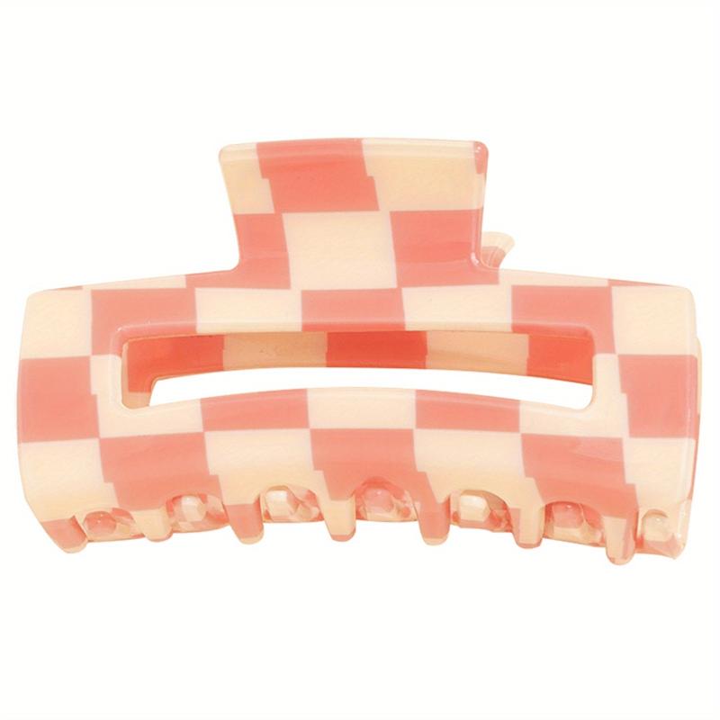 Pink Plaid Hair Clip Retro Square Clip Rectangle Hair Claw