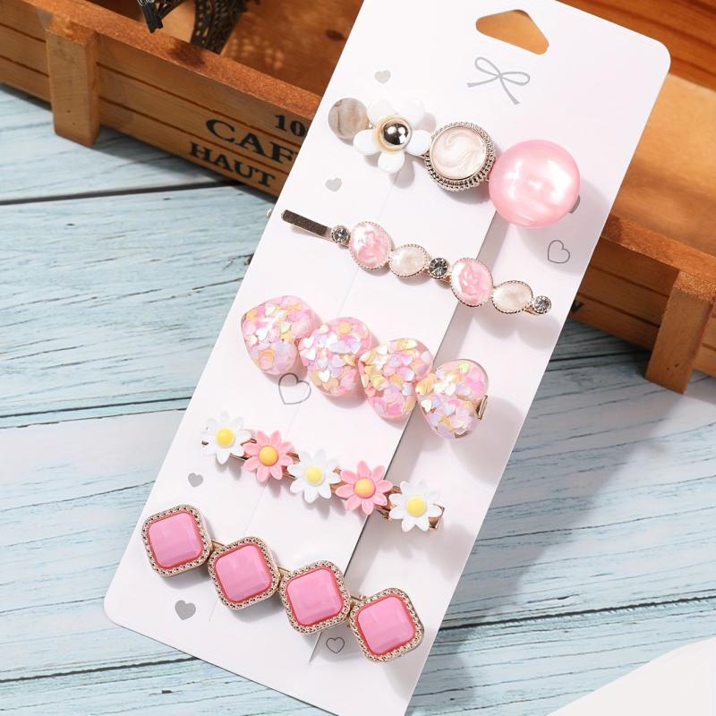 Sequin Heart Flower Hair Clip Resin Bobby Pin Hair Barrette Dopamine Charm