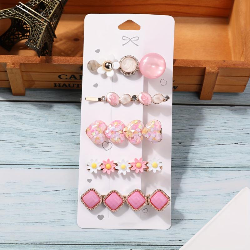Sequin Heart Flower Hair Clip Resin Bobby Pin Hair Barrette Dopamine Charm