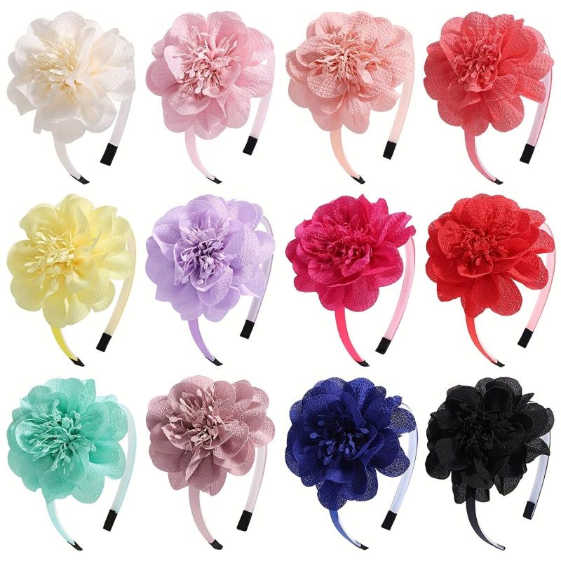 Chiffon Flower Decor Headband Colorful Head Hoop Headdress Elastic Headwear