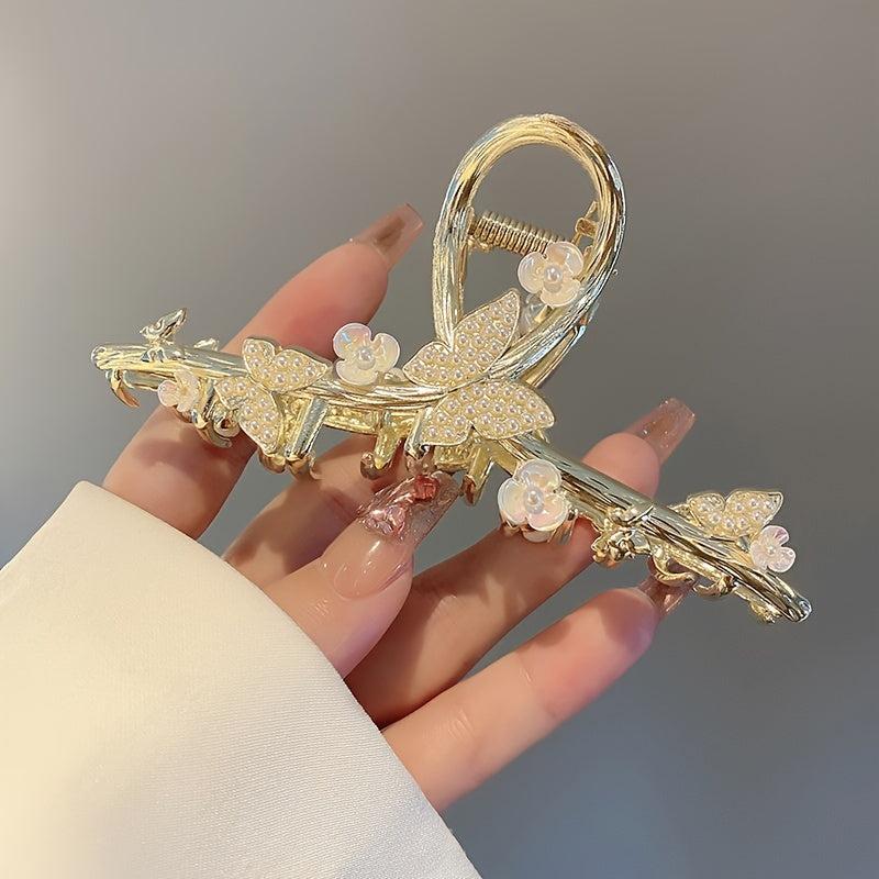 Golden Butterfly Hair Clips Strong Hold Flower Hair Clamps