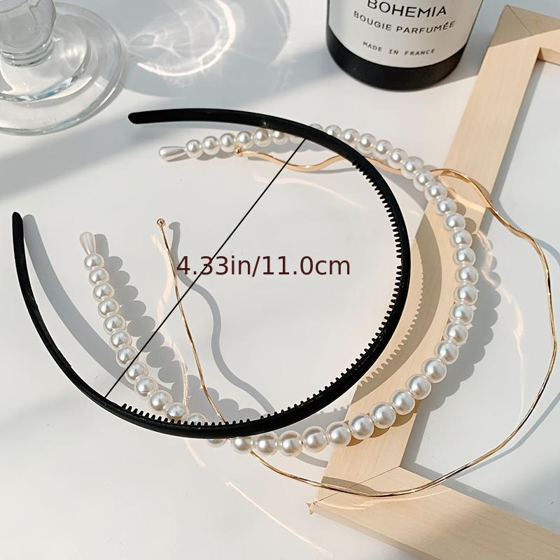 3pcs Faux Pearl Hair Bands & Wave Headband Hair Accessories Set