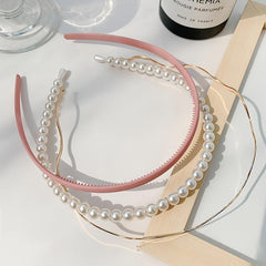 3pcs Faux Pearl Hair Bands & Wave Headband Hair Accessories Set