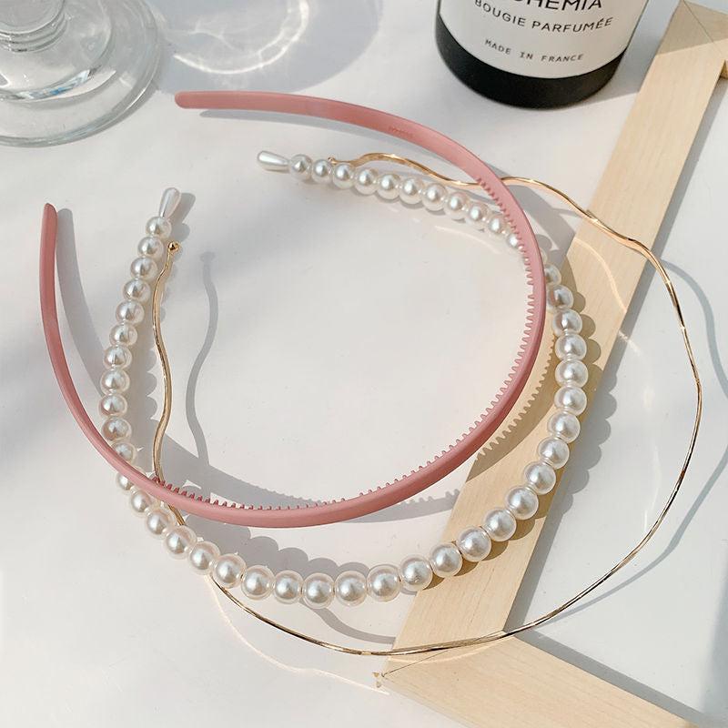 3pcs Faux Pearl Hair Bands & Wave Headband Hair Accessories Set