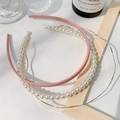 3pcs Faux Pearl Hair Bands & Wave Headband Hair Accessories Set