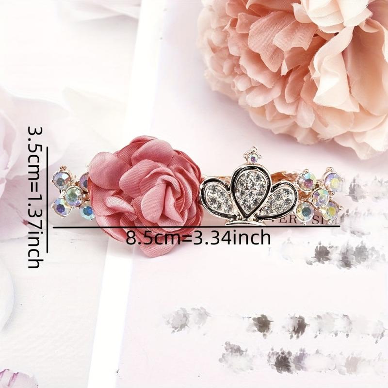 Crown Flower Hair Clip French Barrette Rhinestone Non Slip Hair Decoration