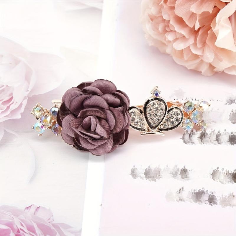Crown Flower Hair Clip French Barrette Rhinestone Non Slip Hair Decoration
